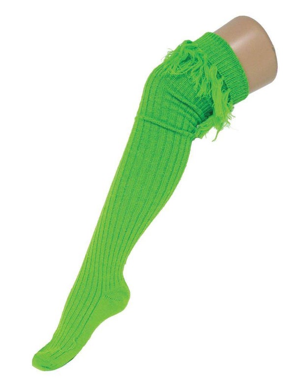 Neon groene kniekous met franje