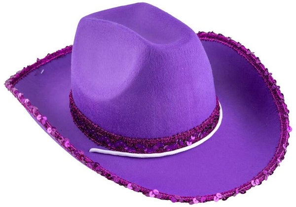 Paarse cowboyhoed met pailletten rand
