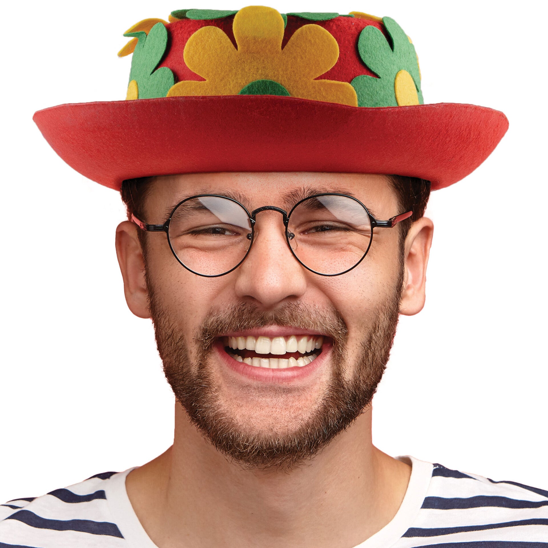 Hoed met bloemen Rood Geel Groen