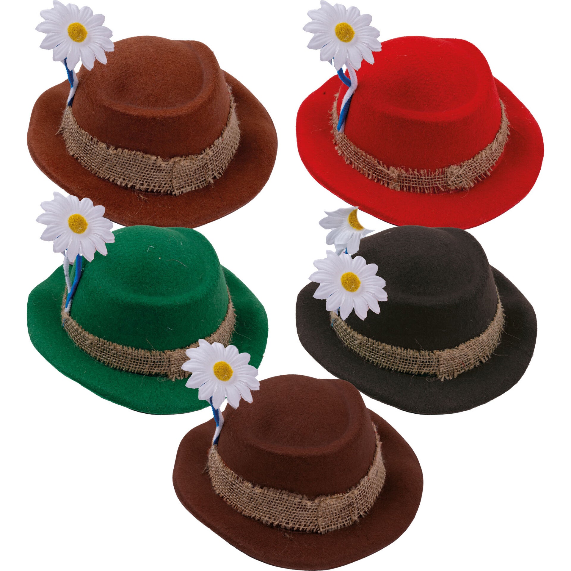 Clowns Hoed met bloem verkrijgbaar in 5 kleuren