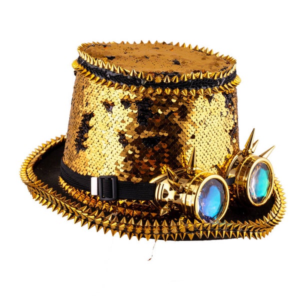Pailletten Steampunk hoed met bril