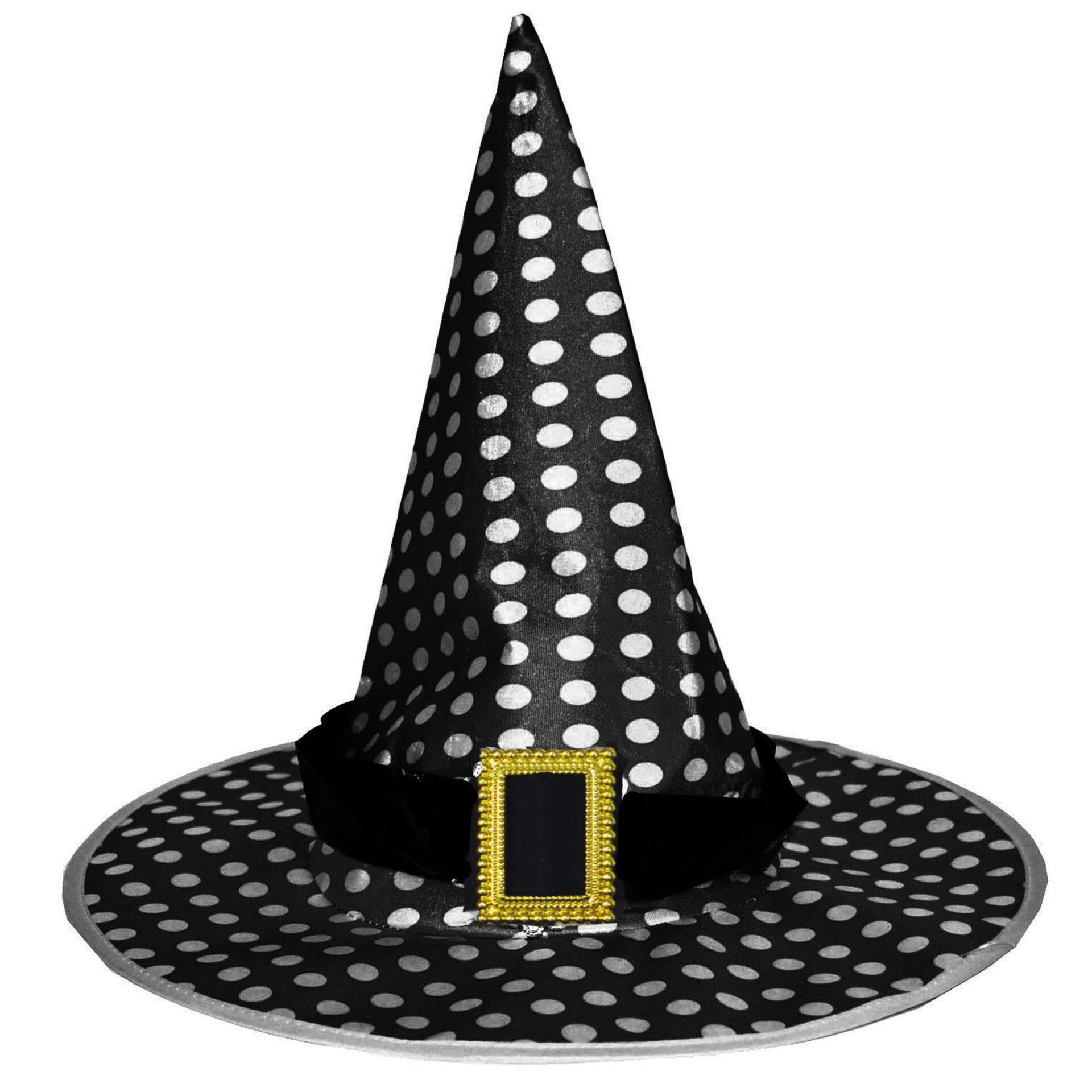 Heksenhoed zwart met witte bollen