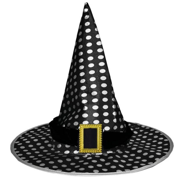 Heksenhoed zwart met witte bollen