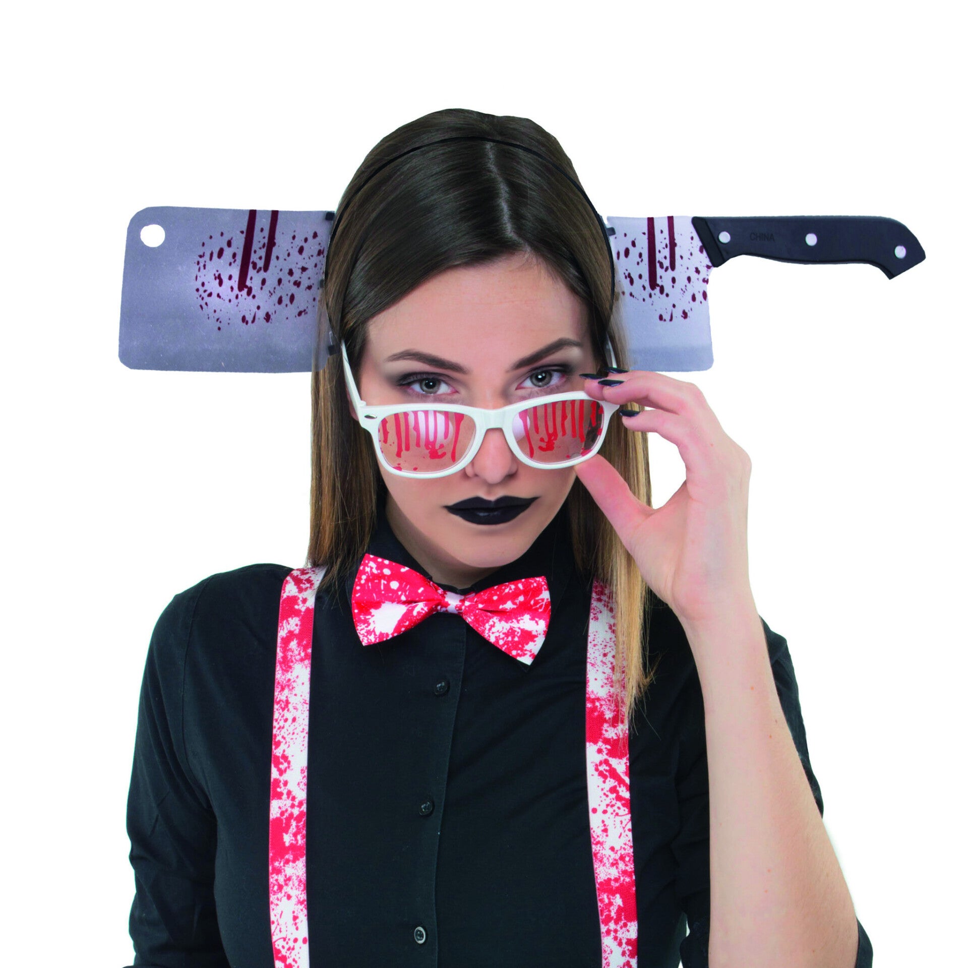 Diadeem met hakmes door het hoofd