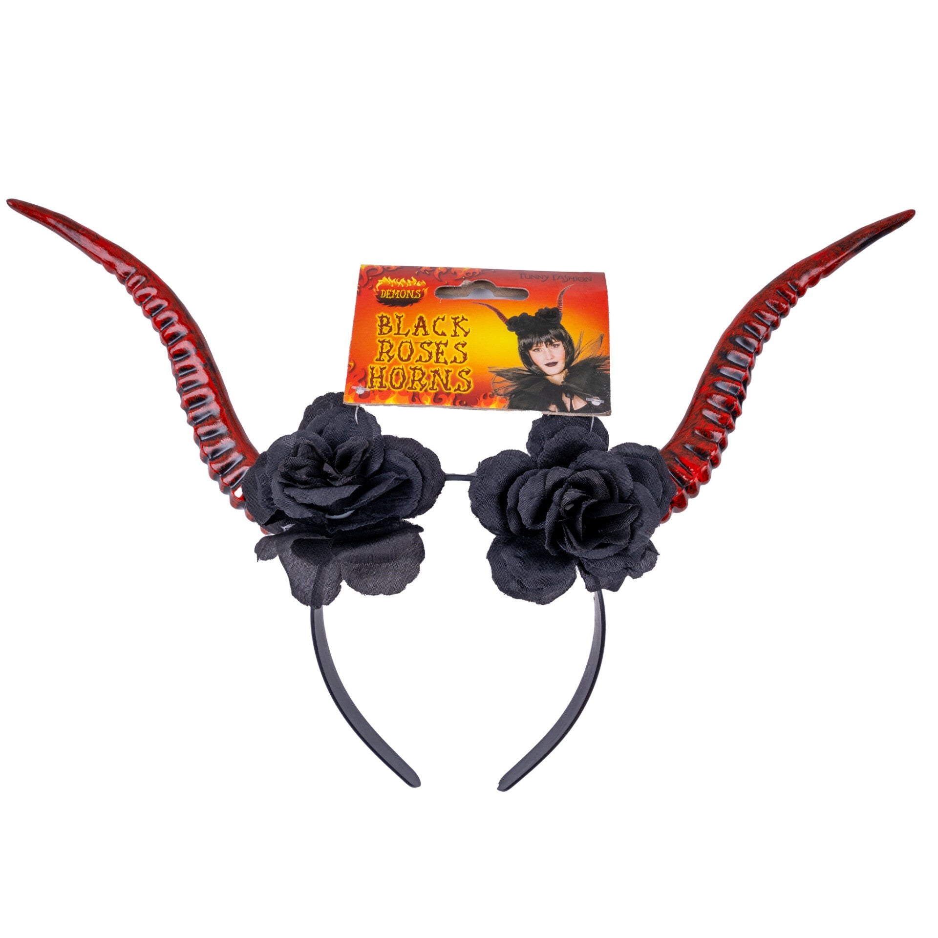 Diadeem met duivelshoorns en bloemen