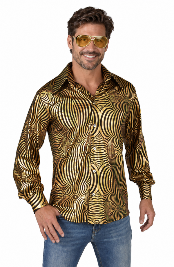 Party Hemd Psychedelisch Hologram Goud