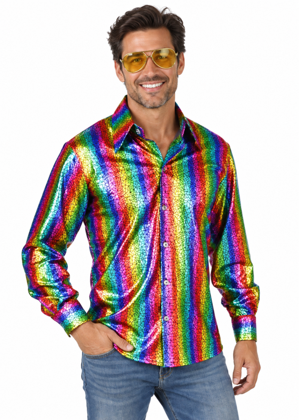 Regenboog Holografisch Disco Overhemd