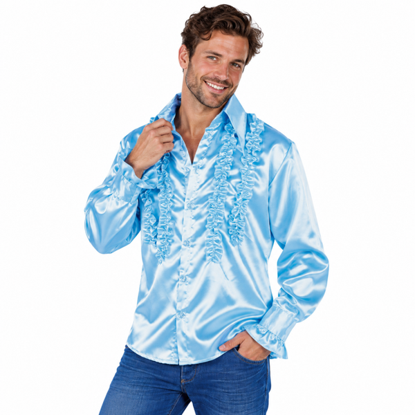 Satijnen Rouches Hemd Blauw