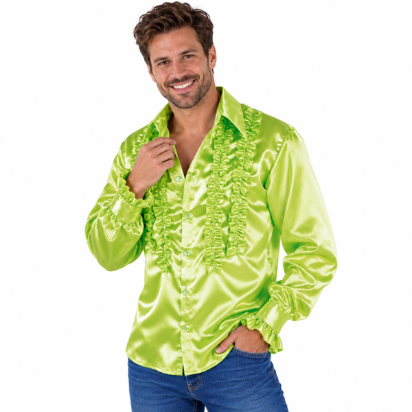 Satijnen Rouches Hemd Neon Groen