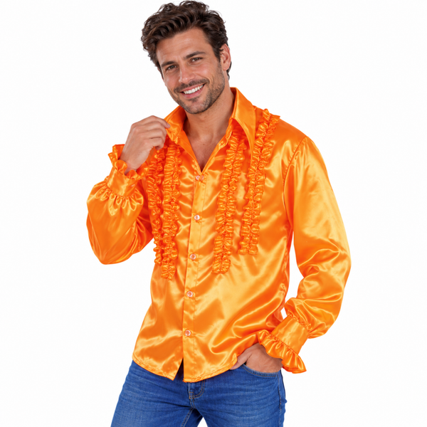 Satijnen Rouches Hemd Oranje