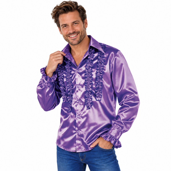 Satijnen Rouches Hemd Paars