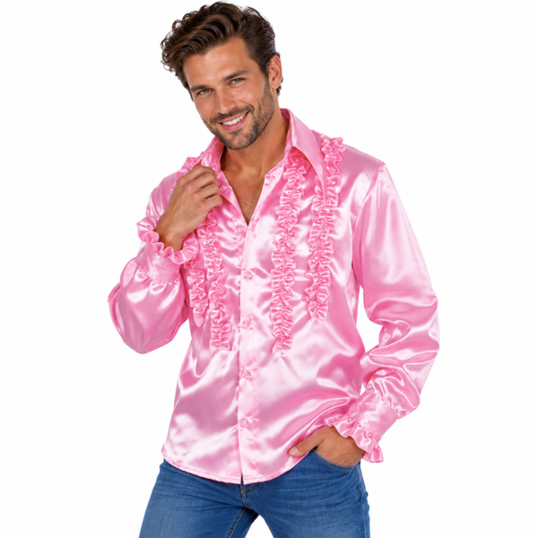 Satijnen Rouches Hemd Zacht Roze