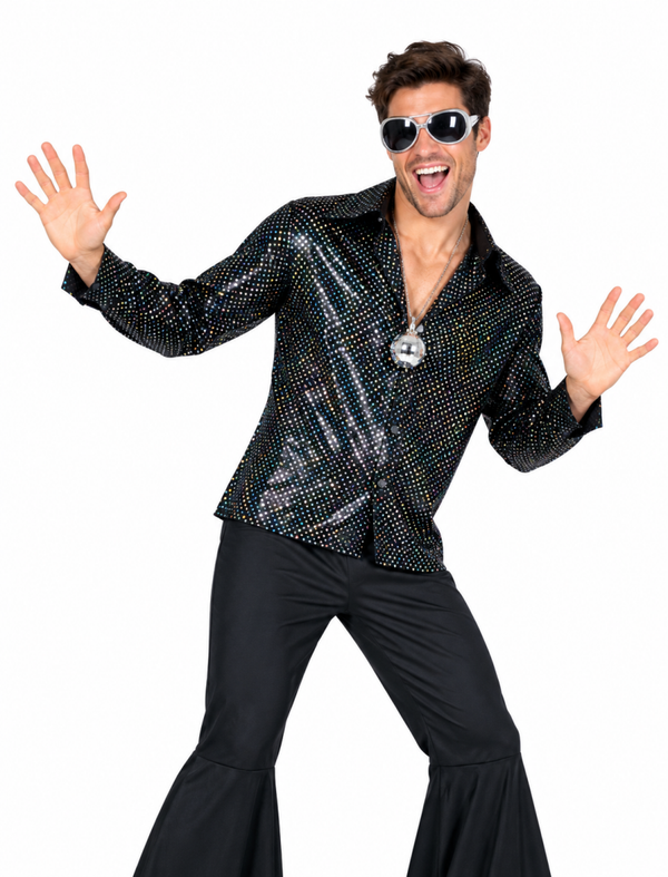 Zwart Glitter Disco Overhemd