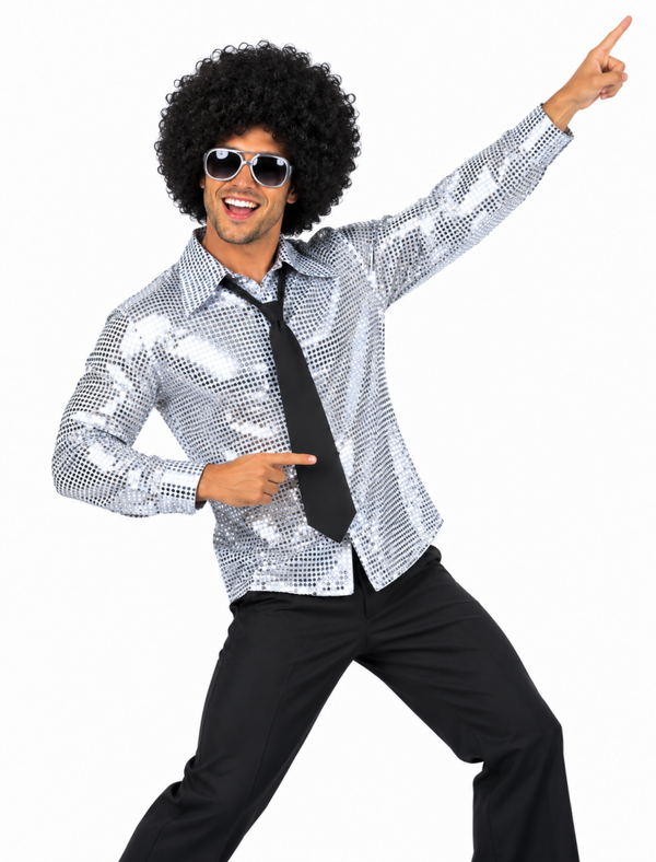 Zilver Metallic Glitter Disco Overhemd