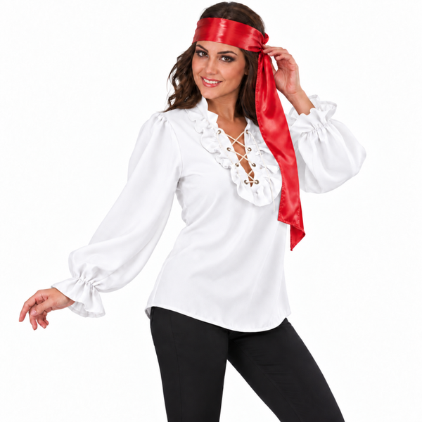 Wit Piraten Blouse met Rouches