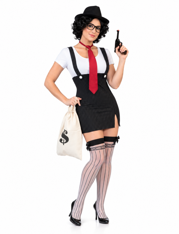 🔥 OUTLET 🔥 Gangster Jurk Dames met Bretellen – 30s Mafia Kostuum