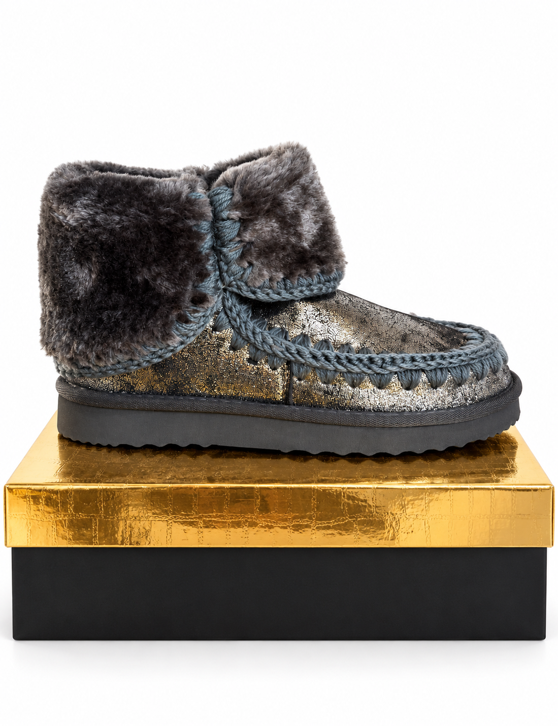 ‼️ LAATSTE MAATJES ‼️ Metallic Eskimo Boots met Zachte Bontkraag Donkergrijs