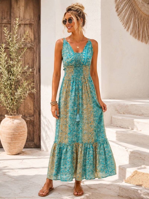 Boho maxi jurk Bibi aqua one size (past tot 42/44)