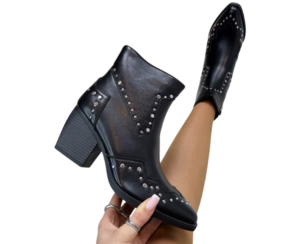 Zwarte Western Enkellaarsjes met Studs