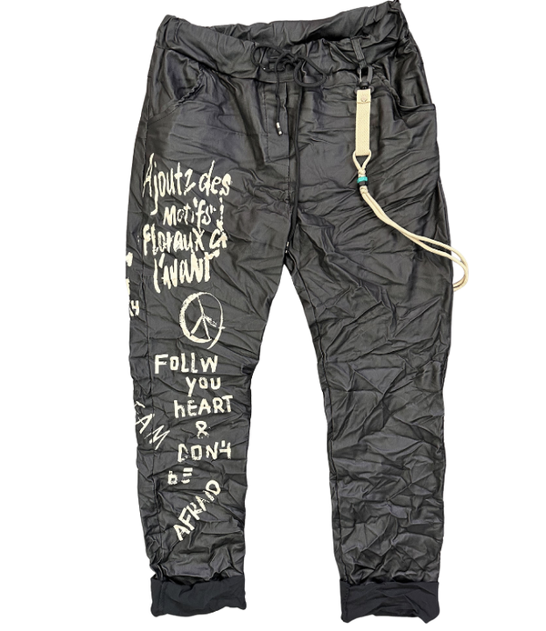 Wax broek Antraciet "Follow youre heart & Don't be afraid"