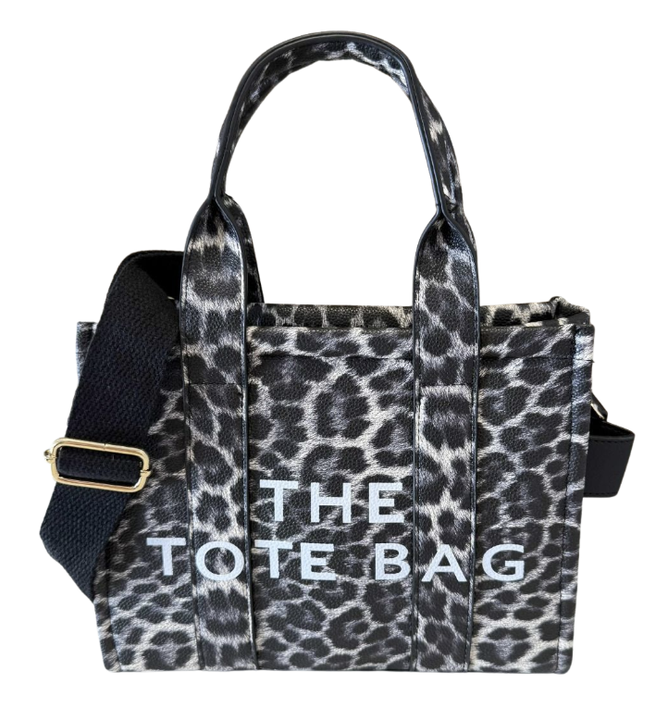 Schoudertas in tote bag-design Zwart Leopard met zw-band