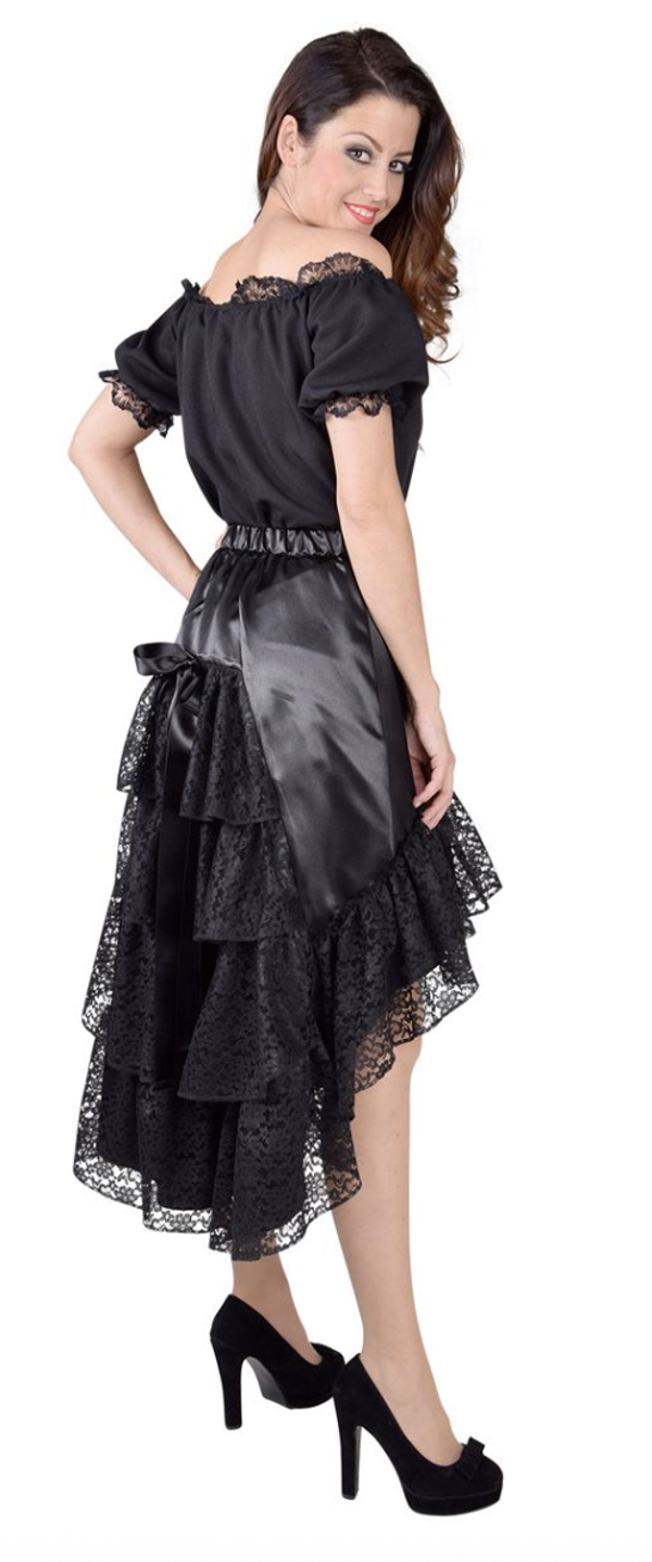 Luxe satijn rok met kant zwart, Maat XL/XXL = 48/52*