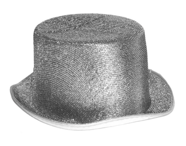 Hoge hoed glitter zilver