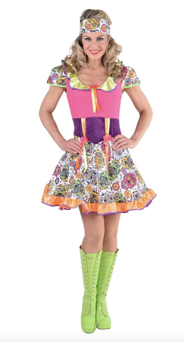 Jurk Day of the Dead  multi kleur, Maat S = 36**