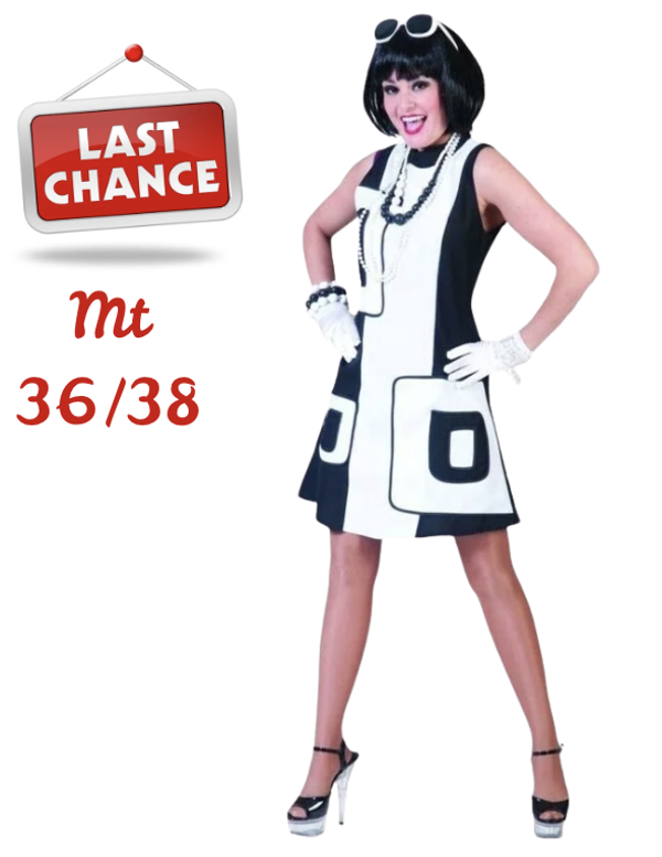 Zwart wit disco jurk, Maat 36/38