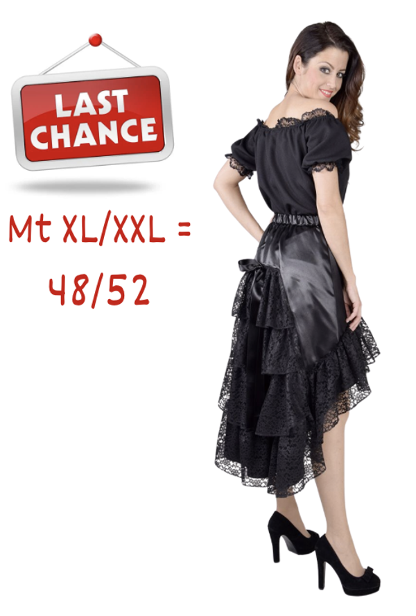 Luxe satijn rok met kant zwart, Maat XL/XXL = 48/52*