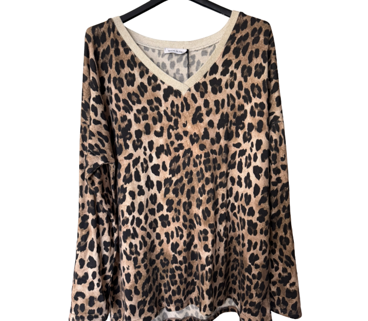 Leopard shirt met V-Hals in het beige/gold shimmer one size