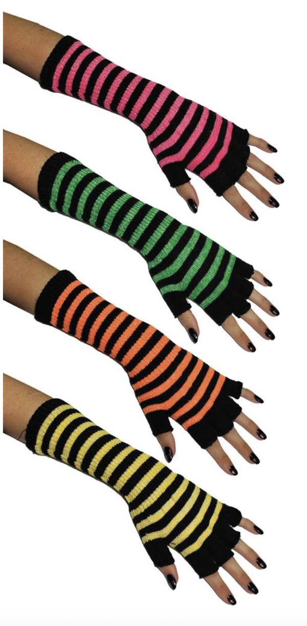 Handschoenen zonder vingers gestreept 27 cm assorti*