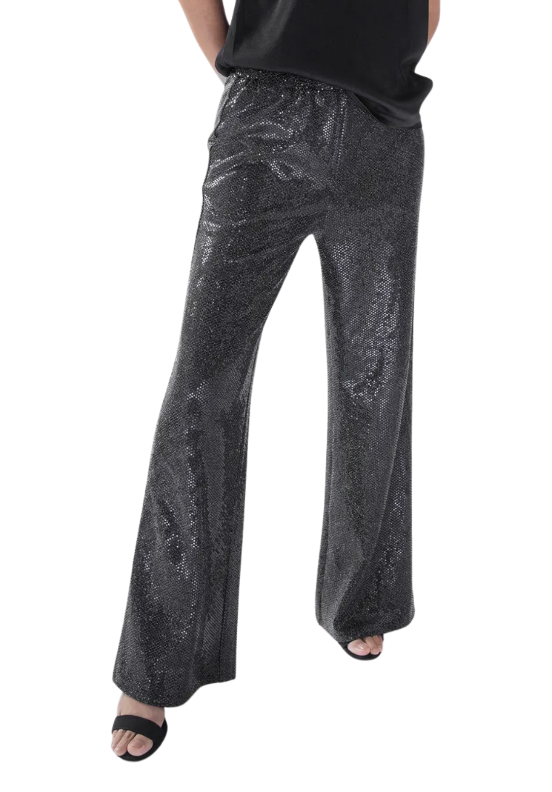 Zwarte glitter wijde broek met pailetten one size (M-XL)