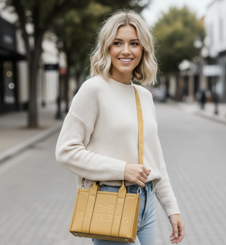 Mini Schoudertas in tote bag-design Oker geel