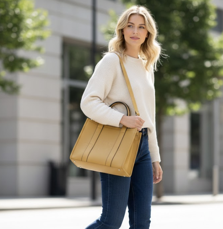 Schoudertas in tote bag-design Okergeel BIG