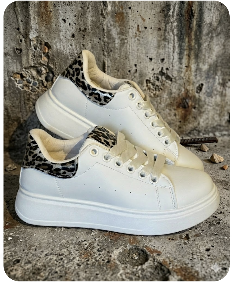 Dames sneakers met panterprint - wit / leopard