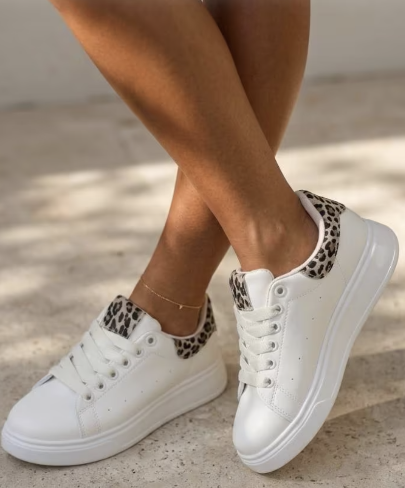 Dames sneakers met panterprint - wit / leopard