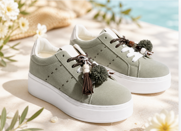 Summer green Suedine Sneakers met Flosjes