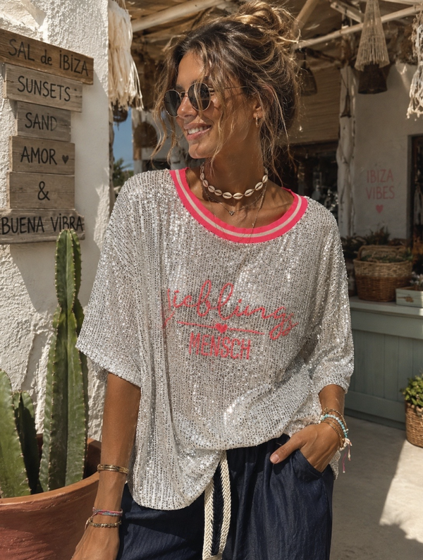 Liebling Sequin wit/zilver neon pink tshirt