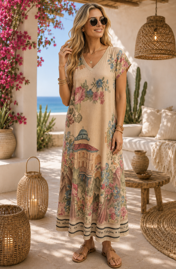 Beige maxi-jurk one size (36 tot 42)