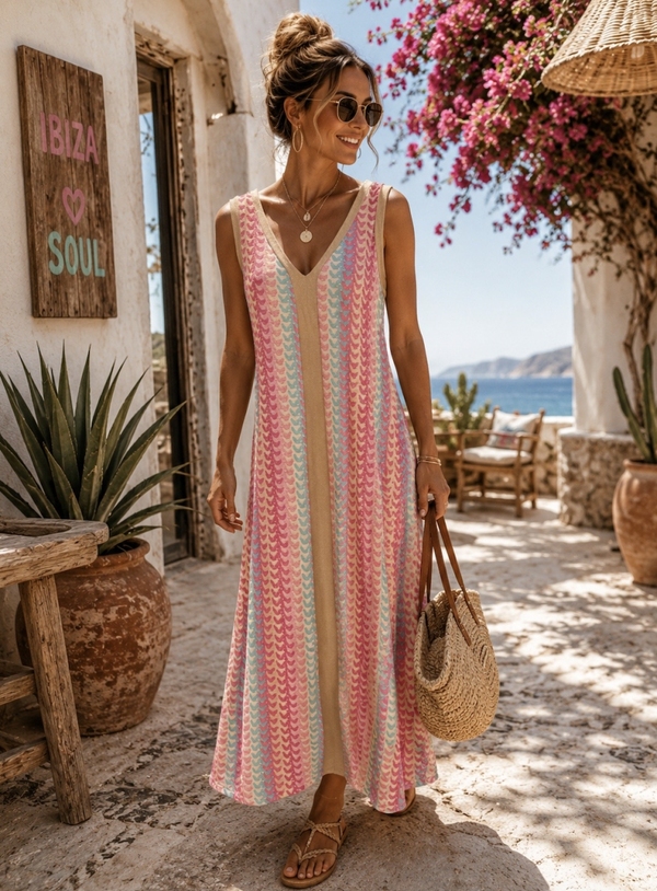 Zigzag MAXI Jurk Roze Aqua