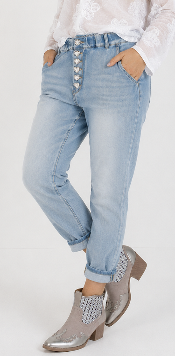 Boyfriendjeans met decoratieve knopen - blauw XL (42/44)