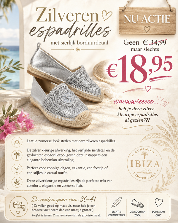 ACTIE ‼️ Zilveren espadrilles met sierlijk borduurdetail