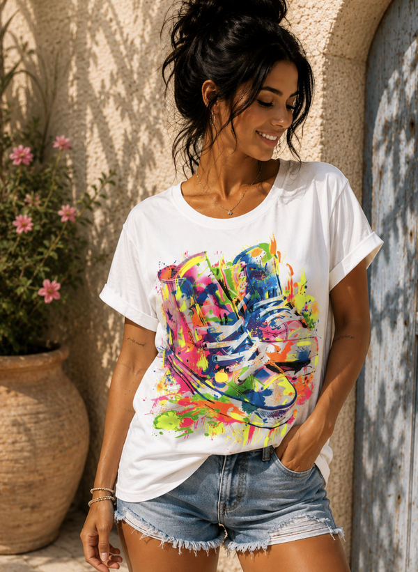 T'Shirt "Neon sneaker" one size 36 t/m 42 passend