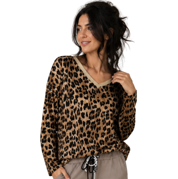Luipaardprint Top met Gold Shimmer V-Hals ✨ One Size Past tot XXL 46