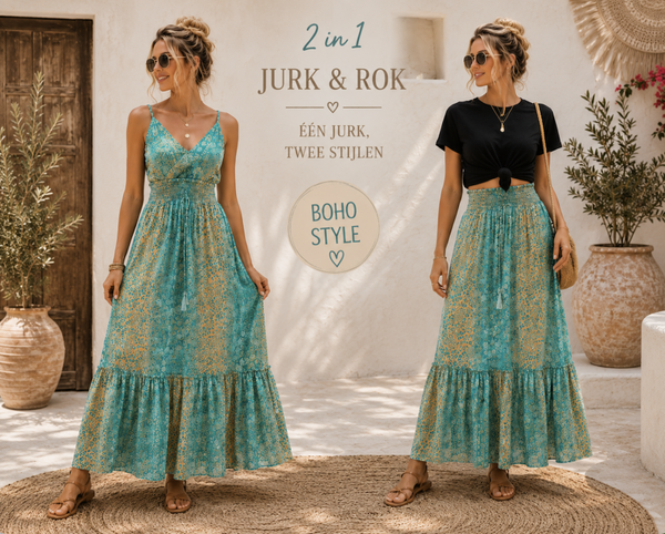 Boho maxi jurk Bibi aqua one size (past tot 42/44)