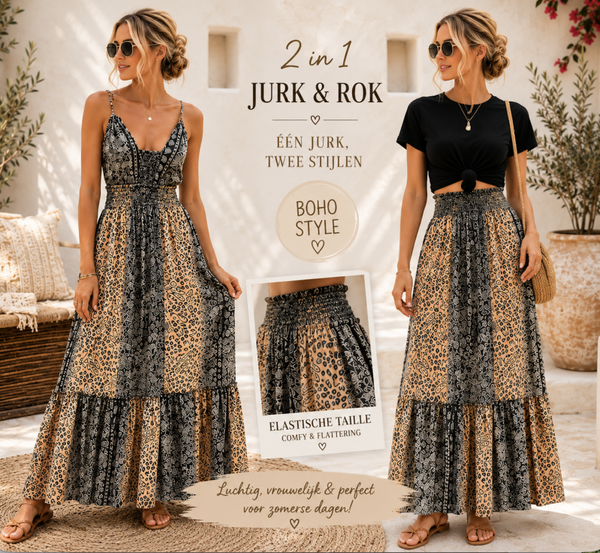 Boho maxi jurk Bibi zwart one size (past tot 42/44)