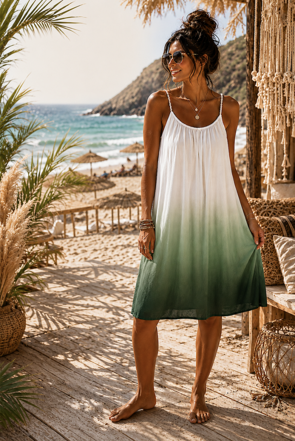 Zomers Tuniek / kort Jurkje groen ombre, one size past tot 36/44
