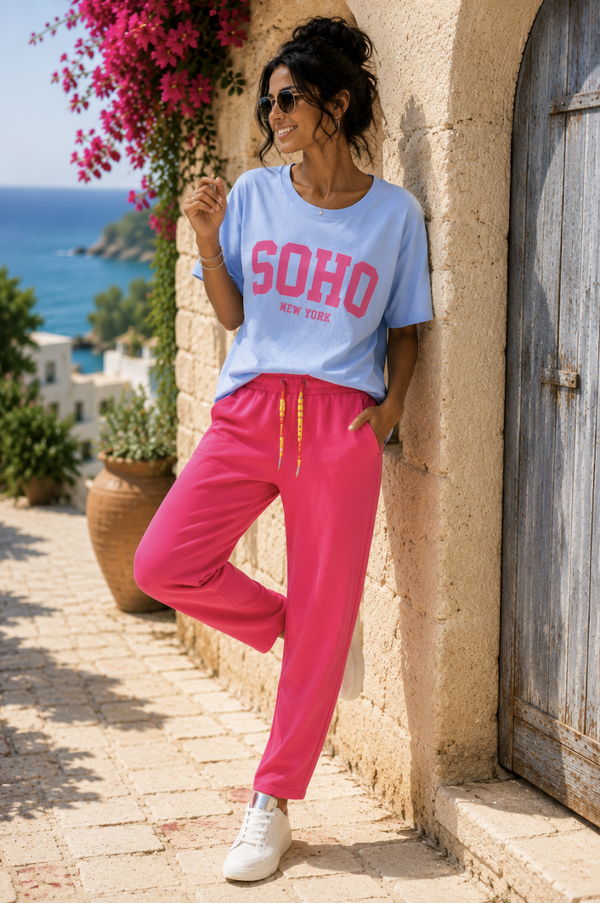 Neon Roze Jogger met neon oranje/gele veter