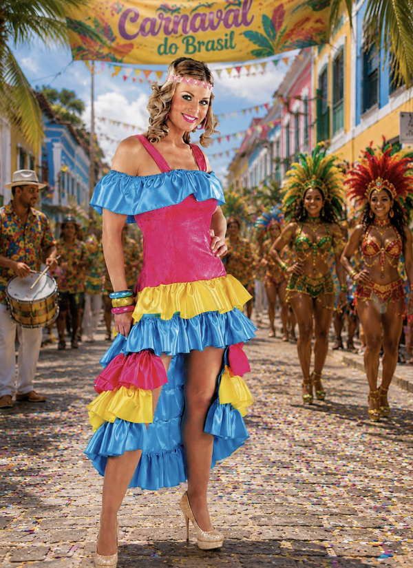 Braziliaanse Jurk Rio - turquoise/roze/geel, Maat S = 36* (Valt als 38)